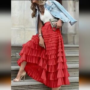 Elegant Red Pleated Skirt